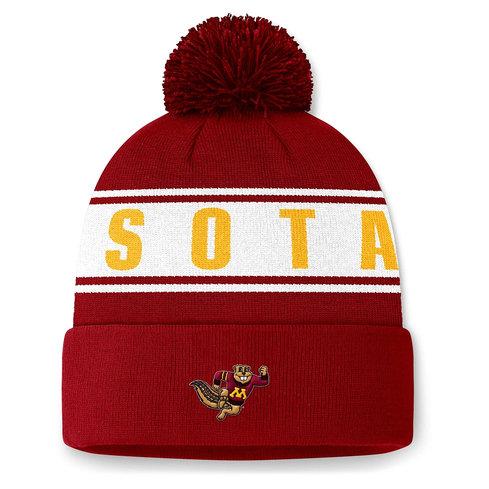 Bonnet en tricot à revers avec pompon pour homme Top of the World des Golden Gophers du Minnesota marron