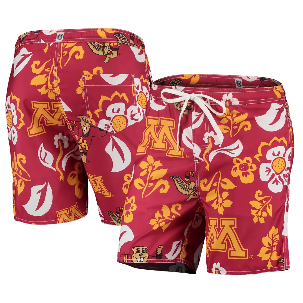 Wes & Willy Maroon Minnesota Golden Gophers Floral Volley Logo Maillot de bain pour homme