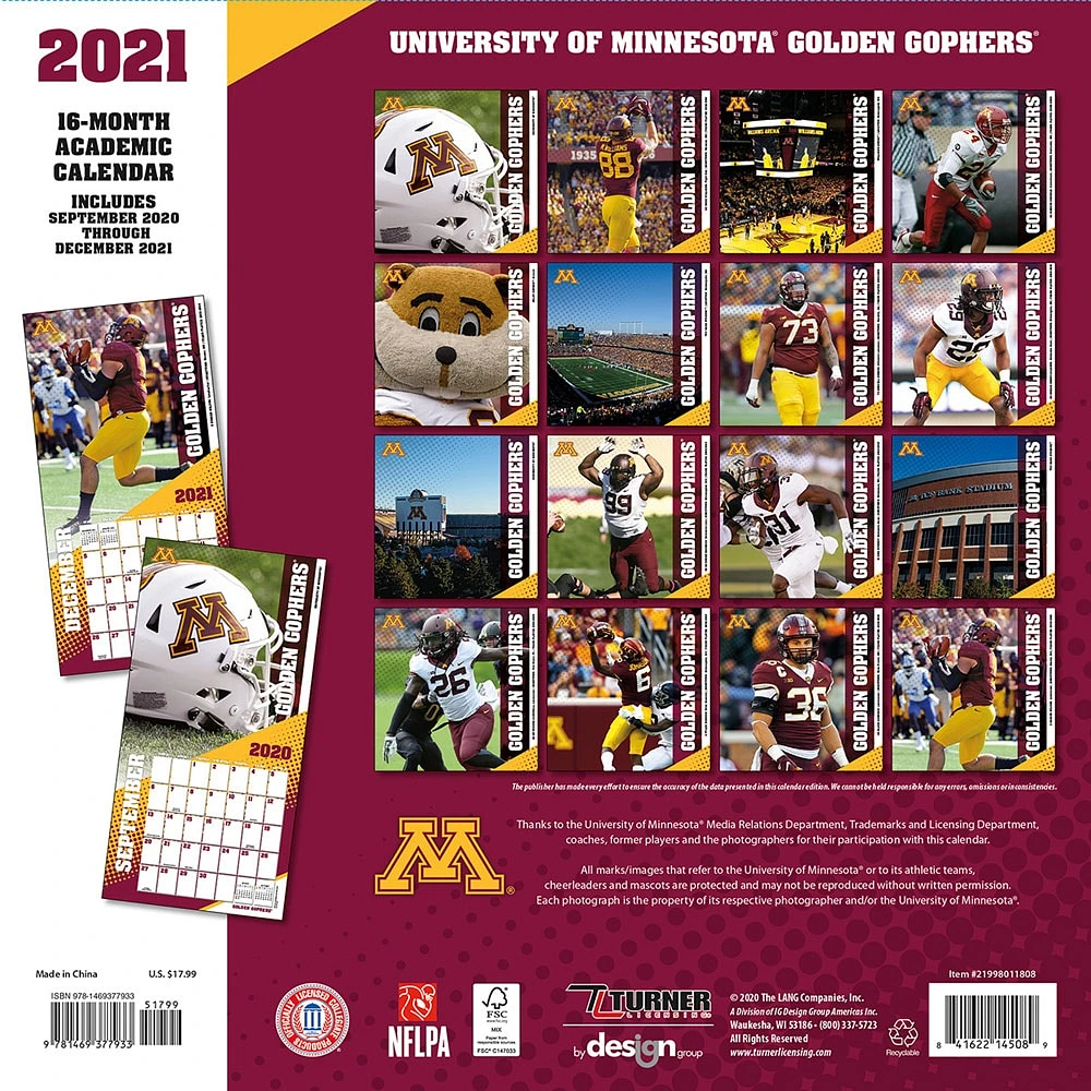 Minnesota Golden Gophers 2021 Wall Calendar