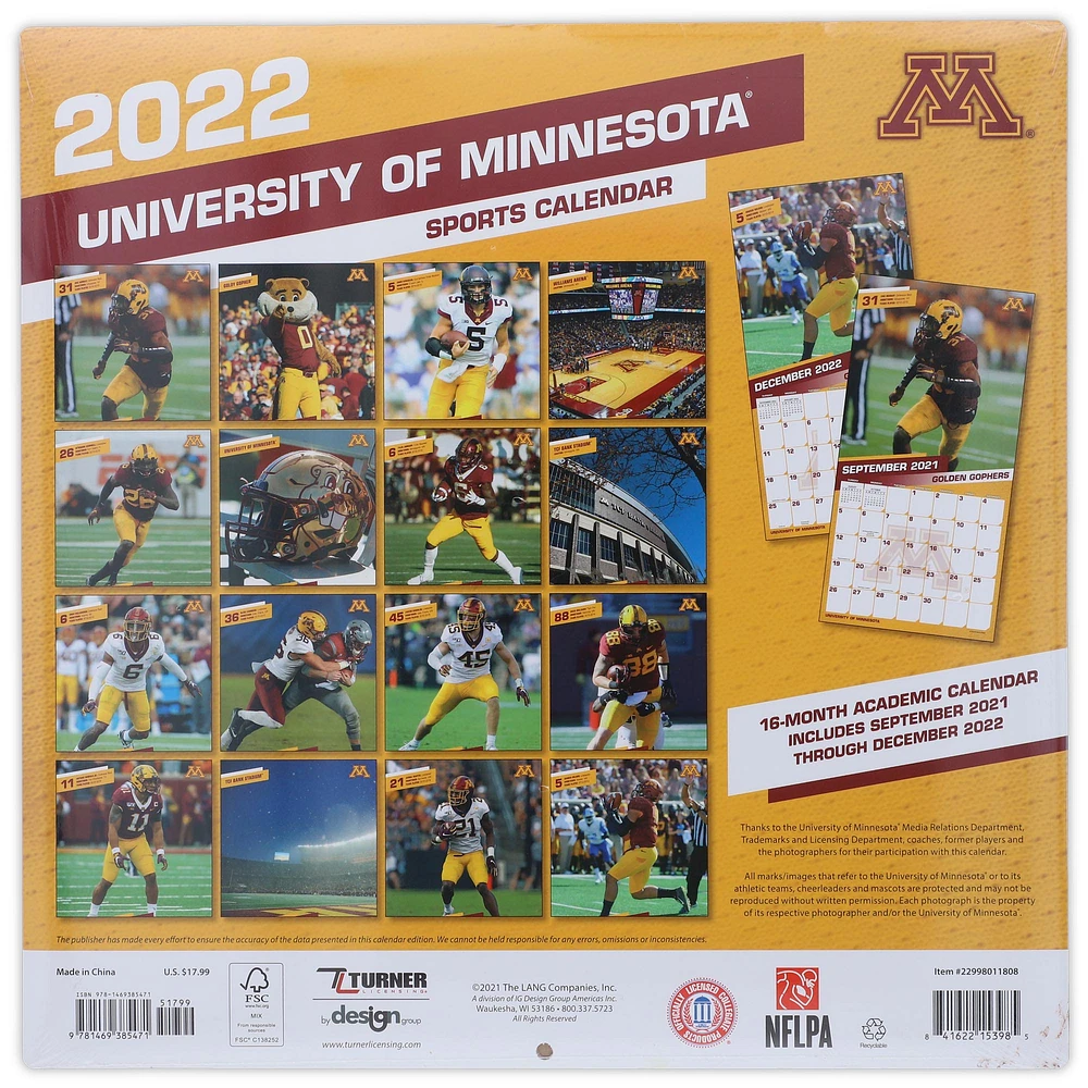 Calendrier mural 2022 des Golden Gophers du Minnesota