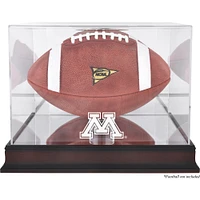 Vitrine de présentation du logo de football des Golden Gophers du Minnesota avec base en acajou et dos en miroir