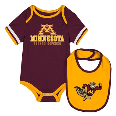 Ensemble body et bavoir pour nouveau-né bébé Colosseum Maroon Minnesota Golden Gophers