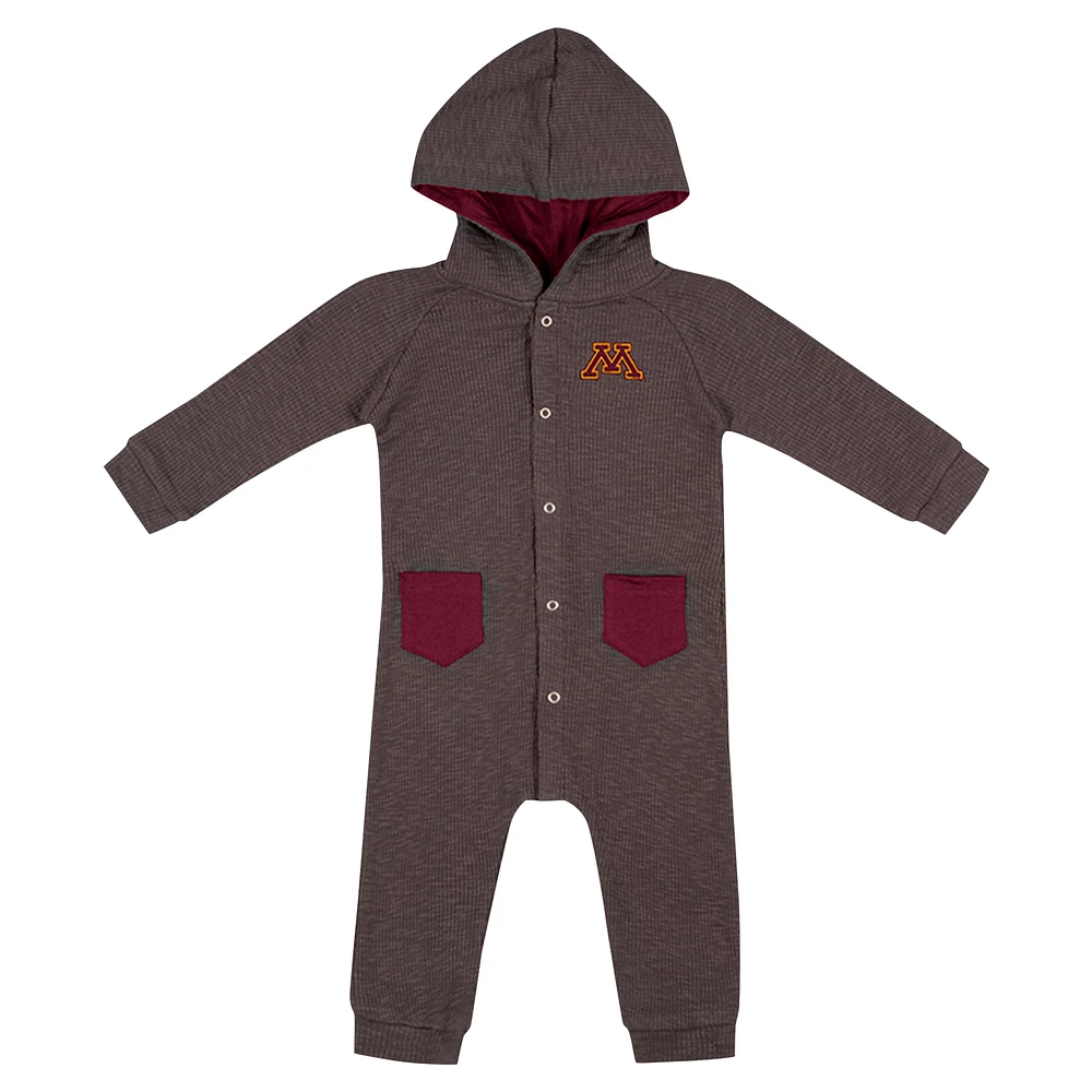 Barboteuse à capuche et boutons-pression en tissu gaufré Zando-Zan pour nouveau-né bébé Colosseum Charcoal Minnesota Golden Gophers