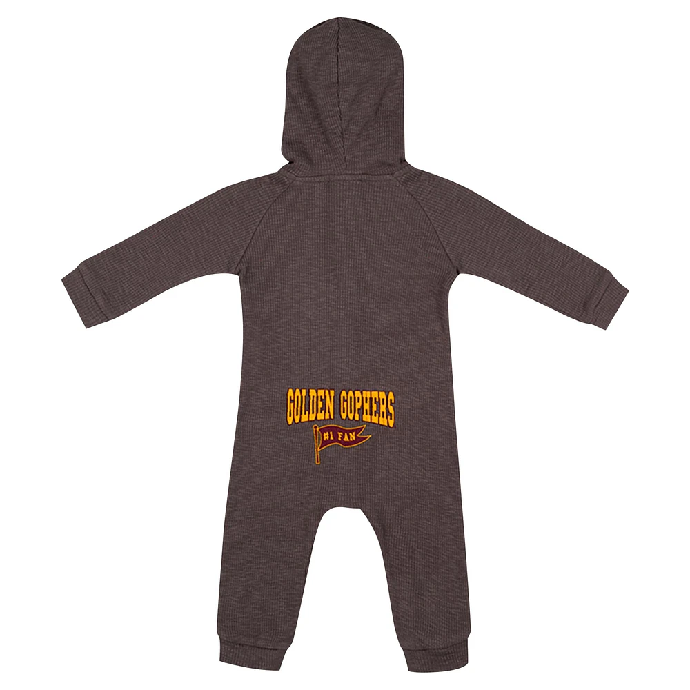 Barboteuse à capuche et boutons-pression en tissu gaufré Zando-Zan pour nouveau-né bébé Colosseum Charcoal Minnesota Golden Gophers