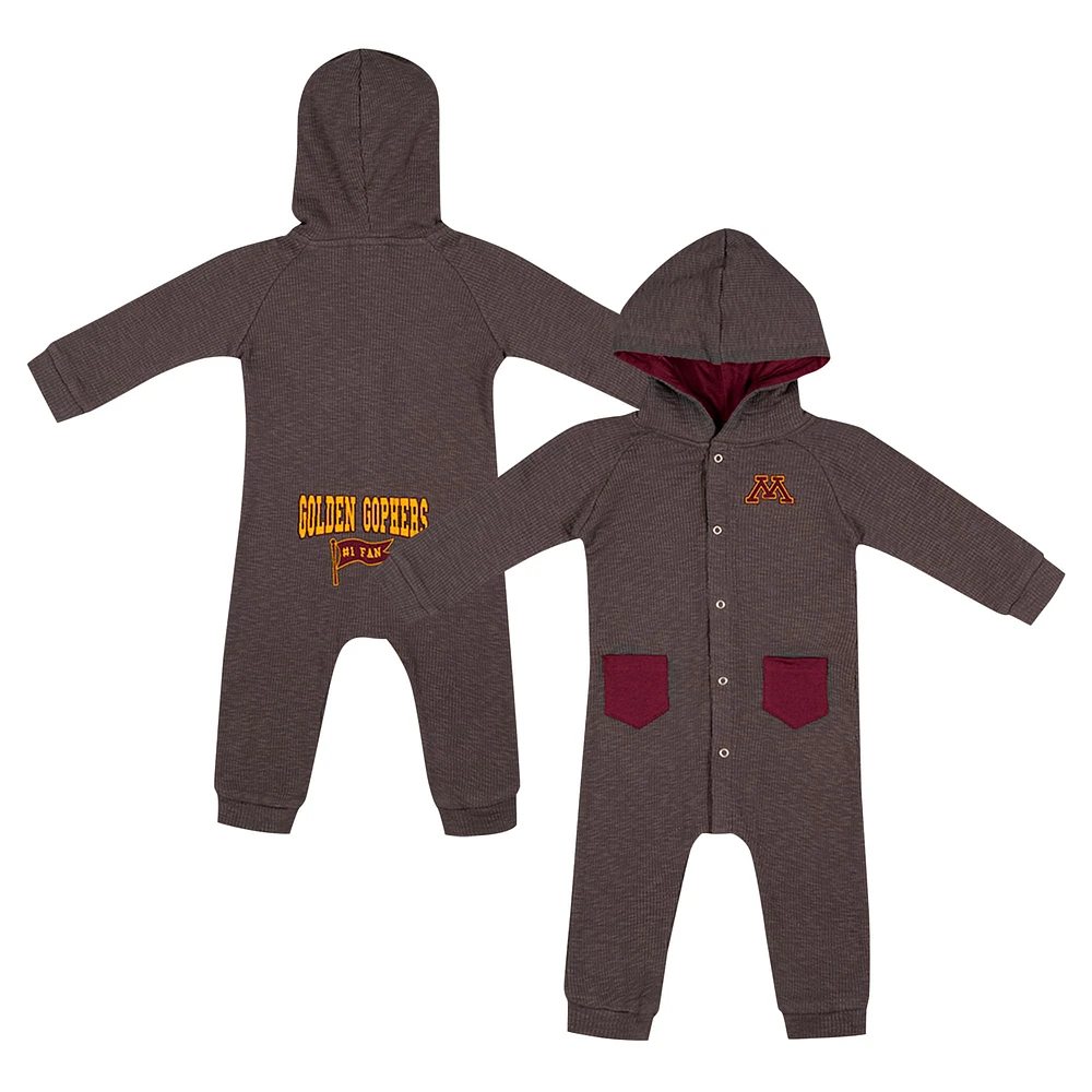 Barboteuse à capuche et boutons-pression en tissu gaufré Zando-Zan pour nouveau-né bébé Colosseum Charcoal Minnesota Golden Gophers