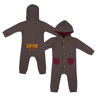 Barboteuse à capuche et boutons-pression en tissu gaufré Zando-Zan pour nouveau-né bébé Colosseum Charcoal Minnesota Golden Gophers