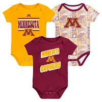 Lot de 3 bodies pour nouveau-né marron Minnesota Golden Gophers Sunday Comics