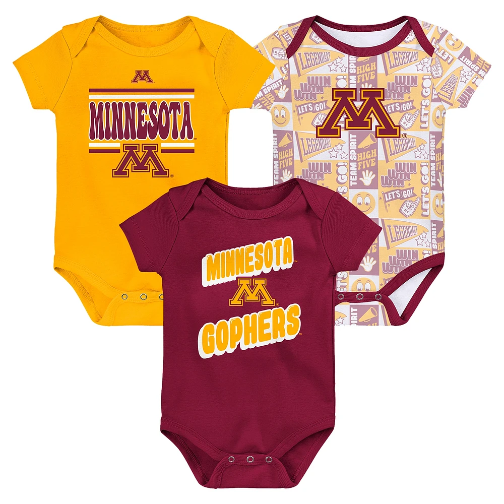 Lot de 3 bodies pour nouveau-né marron Minnesota Golden Gophers Sunday Comics