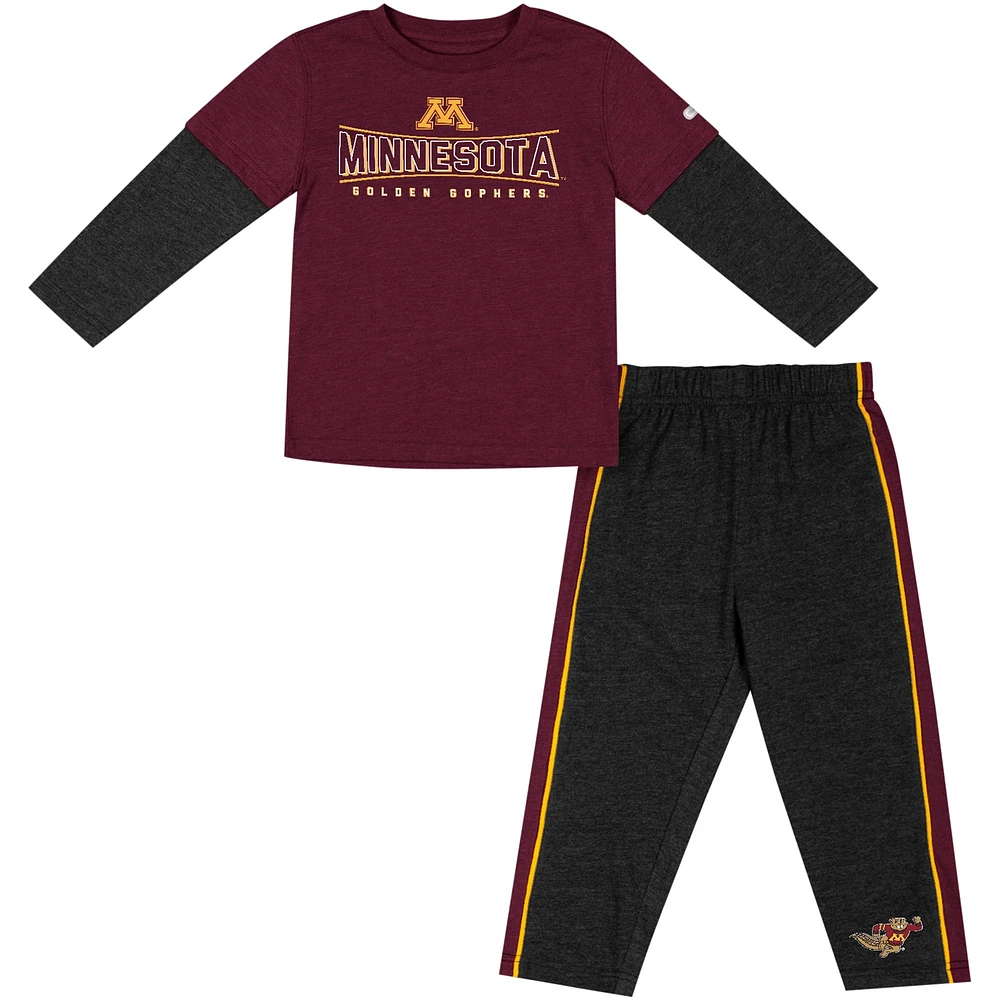 Ensemble t-shirt et pantalon à manches longues Colosseum marron/noir pour tout-petits Minnesota Golden Gophers