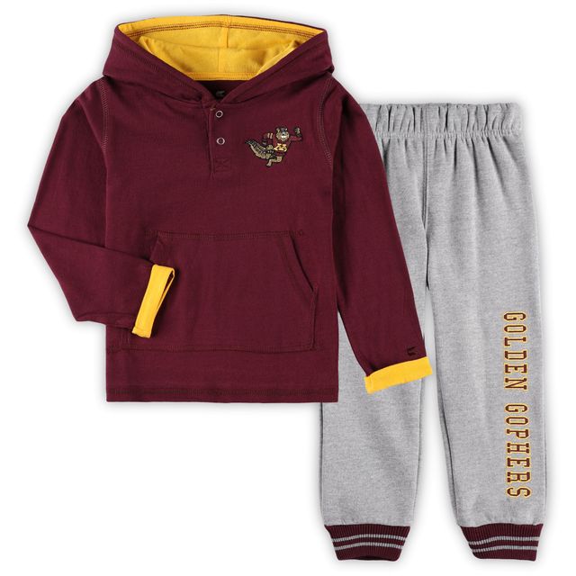 Ensemble sweat à capuche et pantalon de survêtement Colosseum marron/gris chiné Minnesota Golden Gophers Poppies pour tout-petits