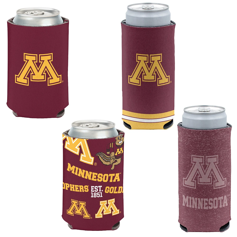 WinCraft Minnesota Golden Gophers, paquet de 4, 12 oz. Ensemble refroidisseur de canettes et de canettes minces