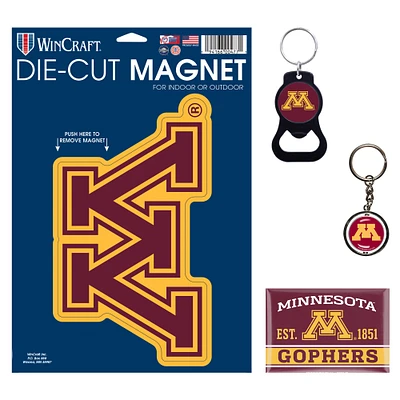 Lot de 4 porte-clés et aimants WinCraft Minnesota Golden Gophers