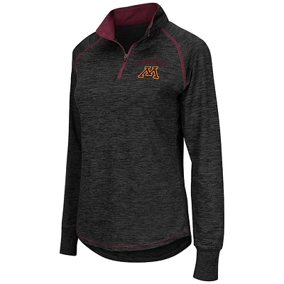 Women's Colosseum Black Minnesota Golden Gophers Bikram Lightweight Fitted Quarter-Zip Long Sleeve Top