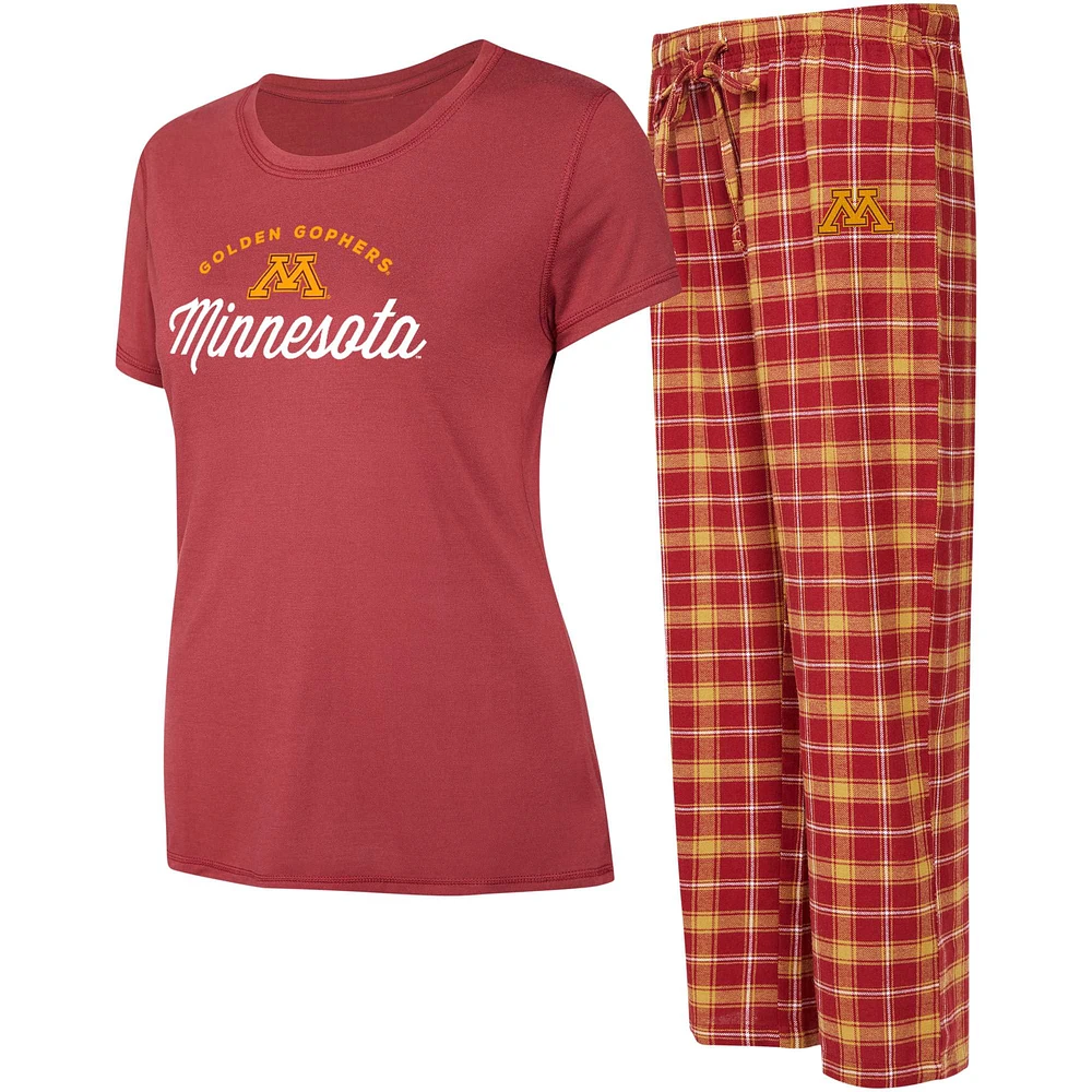 Ensemble de nuit Concepts Sport Maroon/Gold pour femmes, t-shirt et pantalon en flanelle Arctic des Golden Gophers du Minnesota