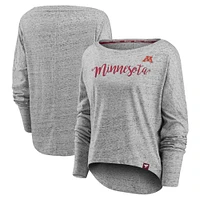 T-shirt à manches longues et col bateau emblématique des Golden Gophers du Minnesota Fanatics pour femmes, gris