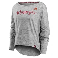 T-shirt à manches longues et col bateau emblématique des Golden Gophers du Minnesota Fanatics pour femmes, gris