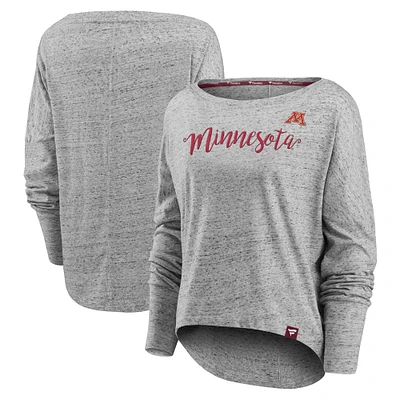 T-shirt à manches longues et col bateau emblématique des Golden Gophers du Minnesota Fanatics pour femmes, gris