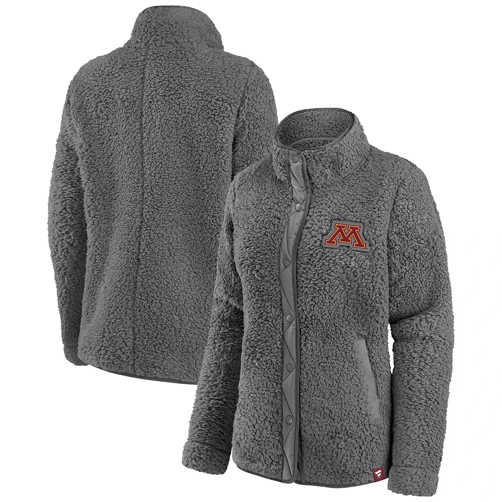 Veste à boutons-pression intégrale emblématique Wheelhouse Sherpa des Minnesota Golden Gophers pour femme Fanatics Grey