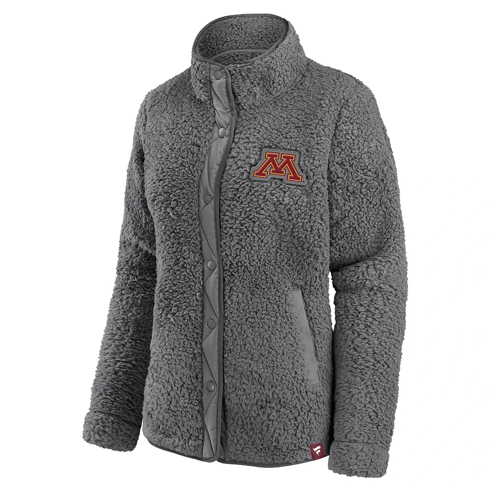 Veste à boutons-pression intégrale emblématique Wheelhouse Sherpa des Minnesota Golden Gophers pour femme Fanatics Grey