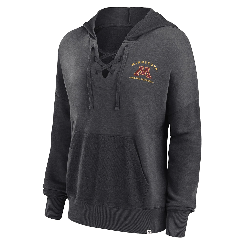 Women's Fanatics Heather Charcoal Minnesota Golden Gophers Campus Lace-Up Pullover Hoodie