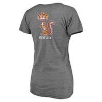 Women's Fanatics Heathered Gray Minnesota Golden Gophers Slab Serif 2-Hit V-Neck Tri-Blend T-Shirt