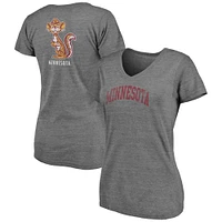 T-shirt tri-mélange à col en V 2 coups Fanatics pour femmes, gris chiné, Minnesota Golden Gophers Slab Serif