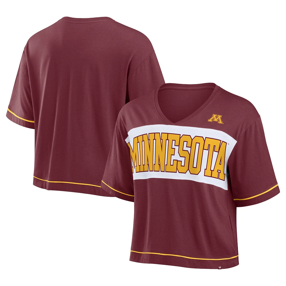 T-shirt court à col en V pour femme Fanatics Maroon Minnesota Golden Gophers Home Team Bold Fashion Modeste