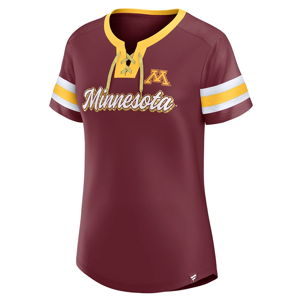 Women's Fanatics  Maroon Minnesota Golden Gophers Iconic Athena Lace-Up T-Shirt