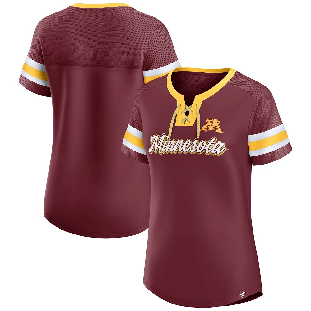 Women's Fanatics  Maroon Minnesota Golden Gophers Iconic Athena Lace-Up T-Shirt