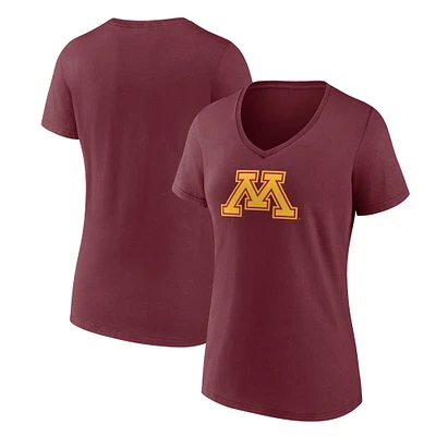 T-shirt à col en V avec logo principal des Golden Gophers du Minnesota Fanatics pour femmes, marron