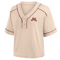 Women's Fanatics Tan Minnesota Golden Gophers Oversized Dominant Force Cropped V-Neck T-Shirt
