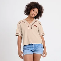 Women's Fanatics Tan Minnesota Golden Gophers Oversized Dominant Force Cropped V-Neck T-Shirt