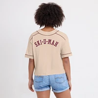 Women's Fanatics Tan Minnesota Golden Gophers Oversized Dominant Force Cropped V-Neck T-Shirt