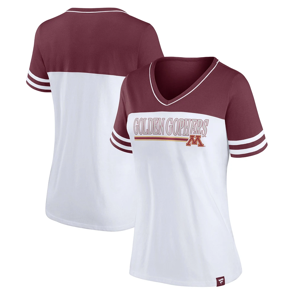 Women's Fanatics White/Maroon Minnesota Golden Gophers Iconic Colorblock T-Shirt