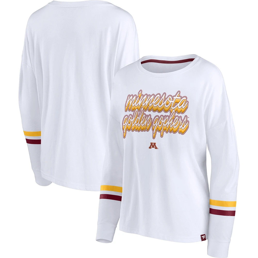 T-shirt blanc à manches longues rayures Fanatics pour femmes Golden Gophers du Minnesota Retro Power