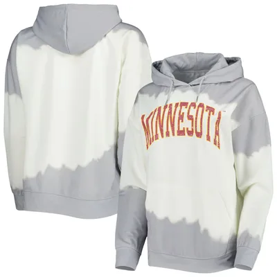 Women's Gameday Couture White/Gray Minnesota Golden Gophers For the Fun Double Dip-Dyed Pullover Hoodie