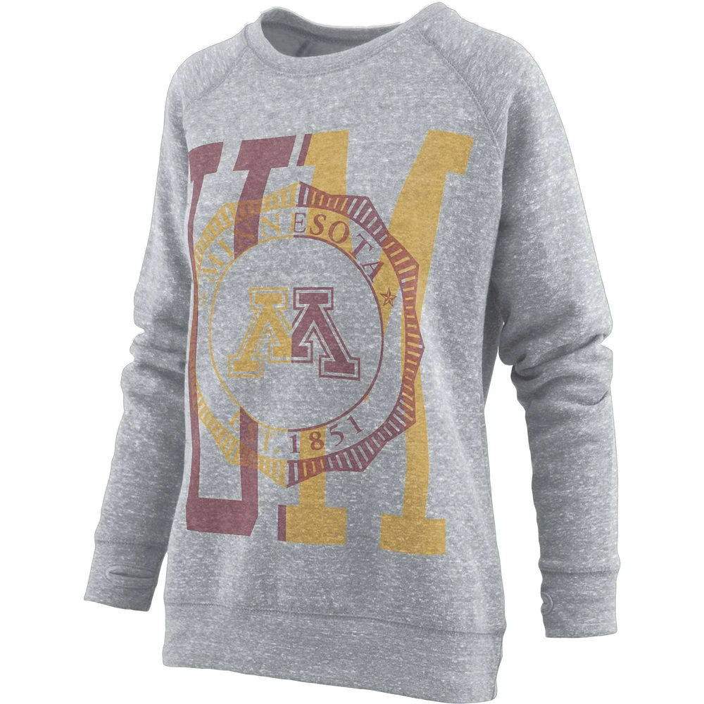 Women's Pressbox Heather Gray Minnesota Golden Gophers Knobi Raglan Pullover Sweatshirt