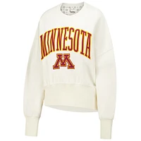 Women's Pressbox  Ivory Minnesota Golden Gophers Oversized Waist-Length Crewneck Sweatshirt