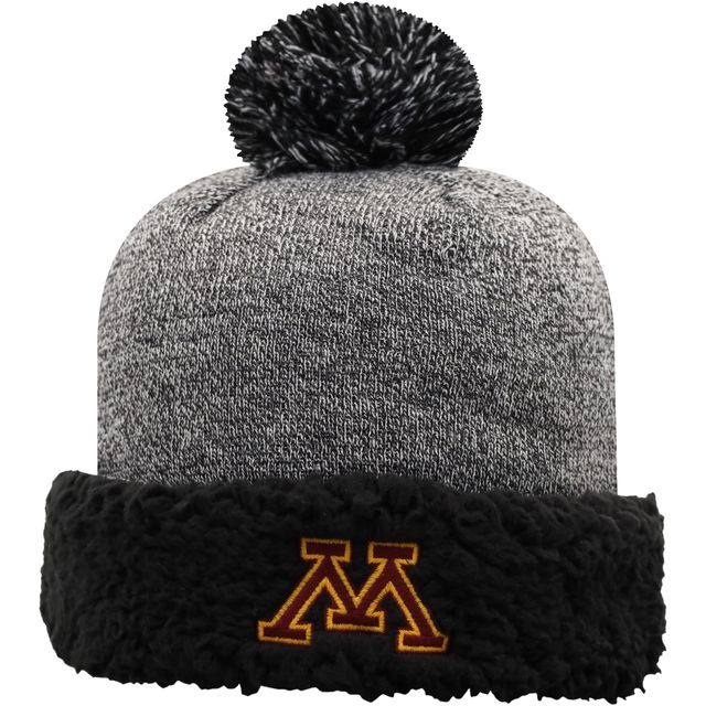 Bonnet noir en tricot à revers Golden Gophers du Minnesota Golden Gophers Top of the World pour femmes avec pompon