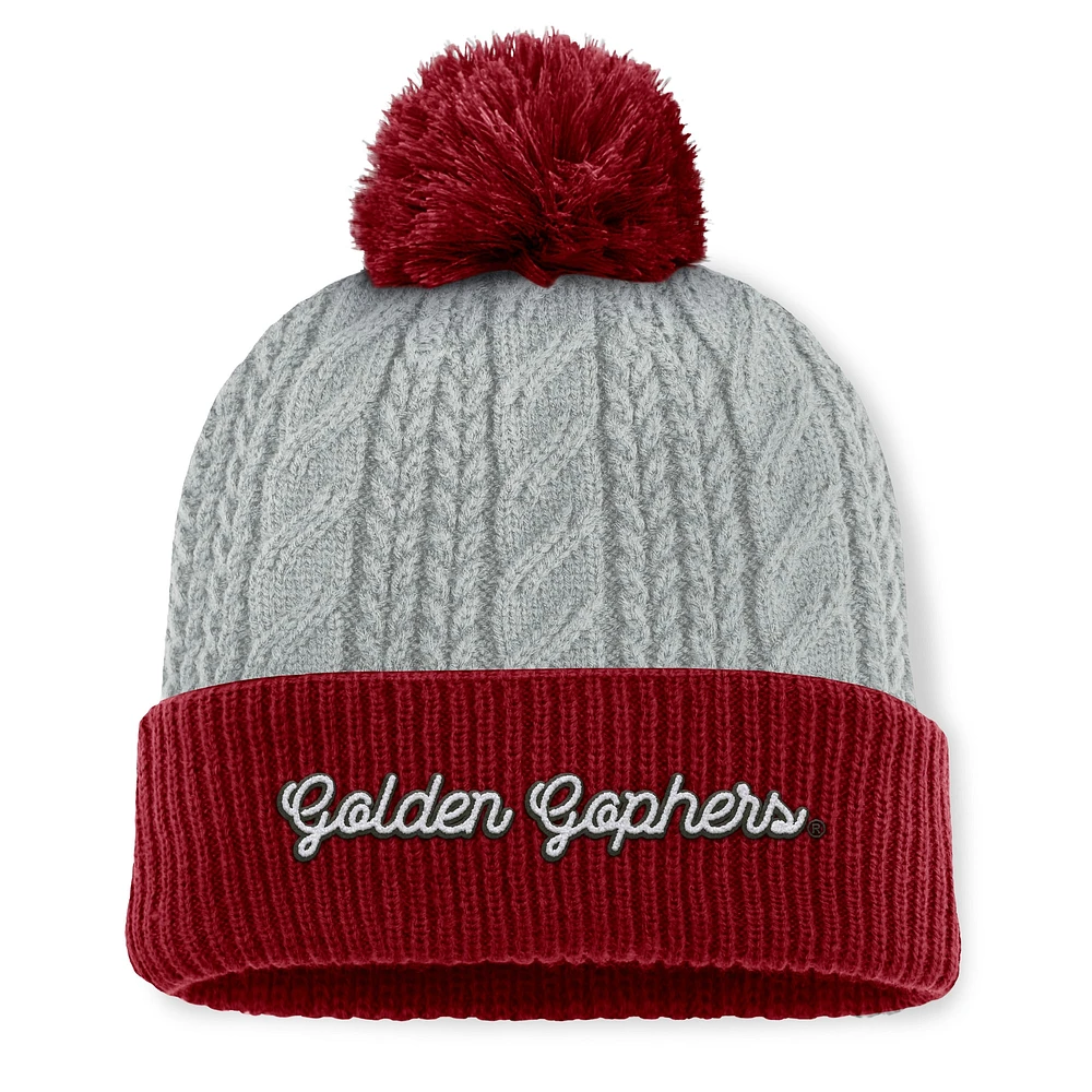 Bonnet en tricot à revers avec pompon Becca des Golden Gophers du Minnesota gris/marron pour femme Top of the World