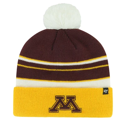 Bonnet en tricot à revers avec pompon pour jeunes de l'équipe Peewee des Golden Gophers du Minnesota, couleur marron, 1947