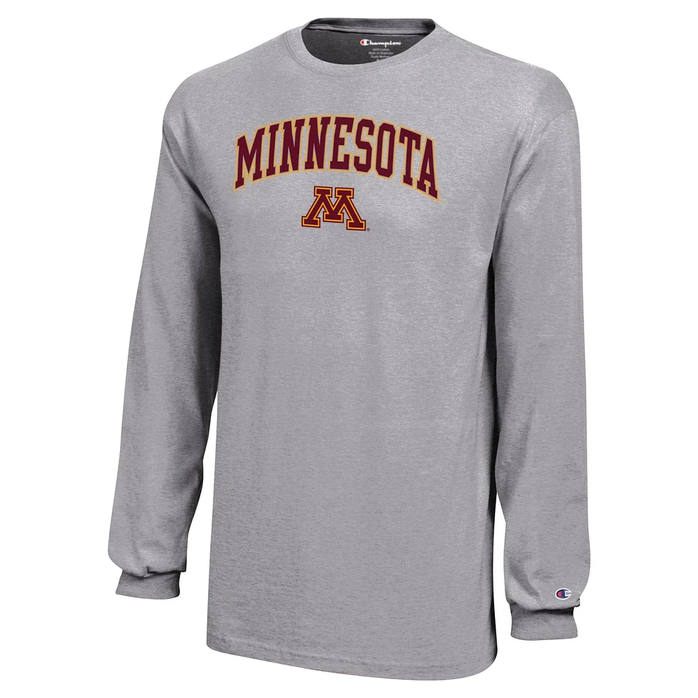 Youth Champion Gray Minnesota Golden Gophers Arch Over Logo Long Sleeve T-Shirt