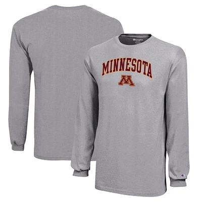 T-shirt à manches longues avec Logo Arch Over des Golden Gophers du Minnesota, champion jeunes, gris