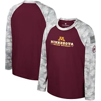 T-shirt à manches longues Raglan pour jeunes Colosseum Maroon/Camo Minnesota Golden Gophers OHT Appréciation militaire Dark Star