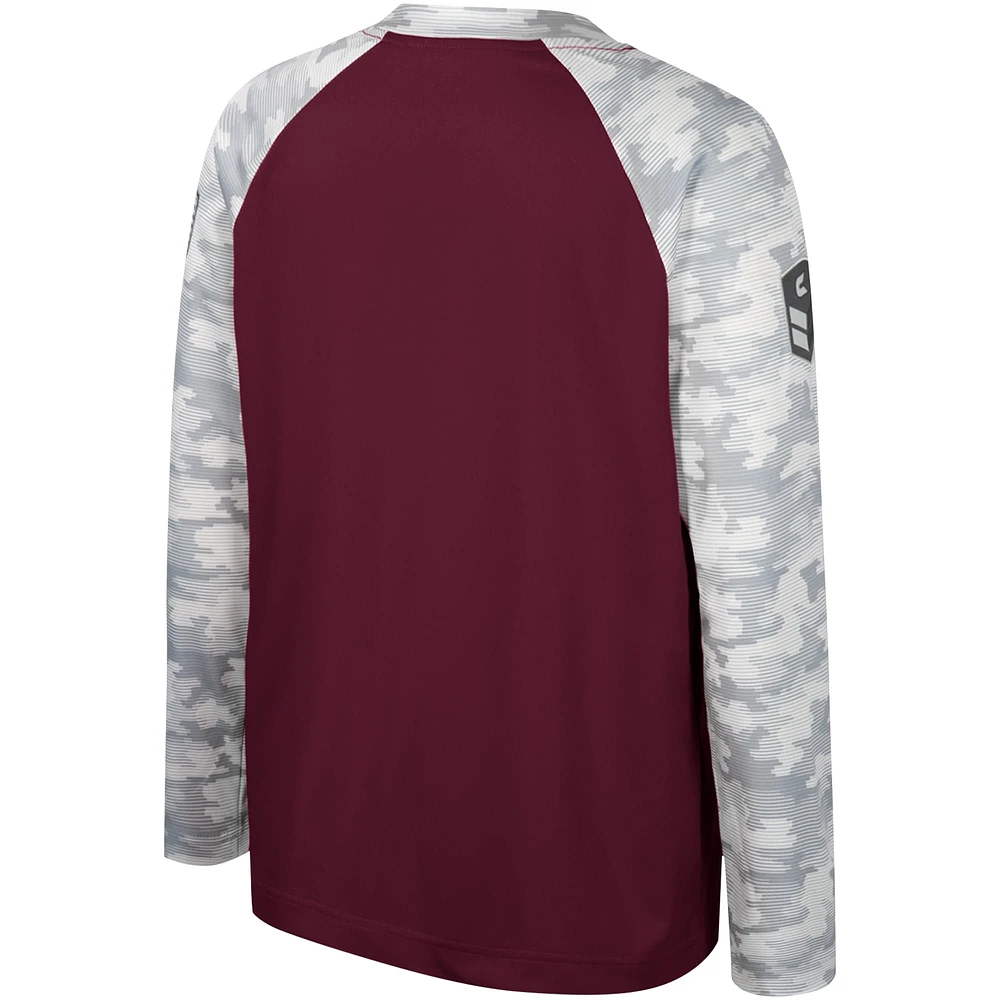 T-shirt à manches longues Raglan pour jeunes Colosseum Maroon/Camo Minnesota Golden Gophers OHT Appréciation militaire Dark Star