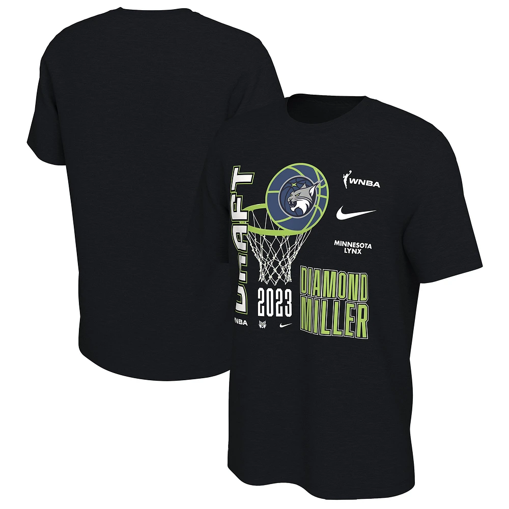 T-shirt unisexe Nike Diamond Miller noir Minnesota Lynx 2023 WNBA avec nom et numéro