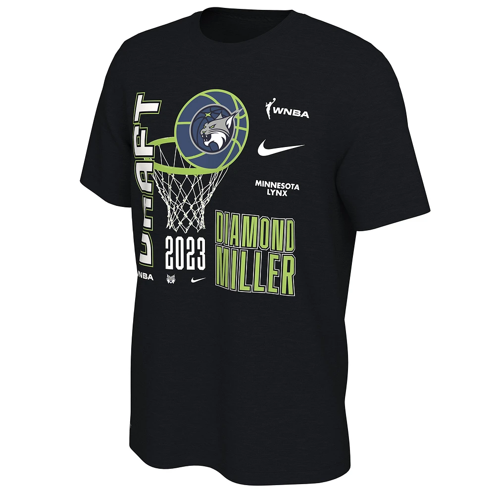 T-shirt unisexe Nike Diamond Miller noir Minnesota Lynx 2023 WNBA avec nom et numéro