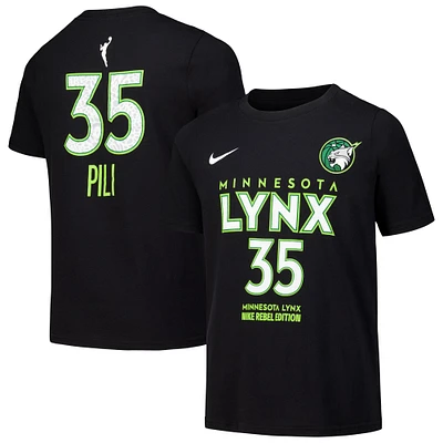 T-shirt avec nom et numéro pour jeune Nike Alissa Pili noir Minnesota Lynx Draft Rebel Edition