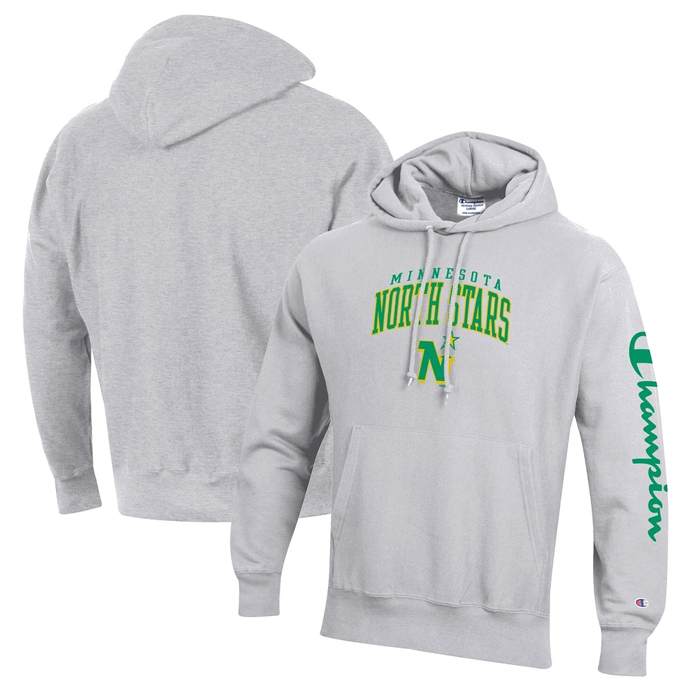 Men's Champion Heather Gray Minnesota North Stars Reverse Weave Pullover Hoodie