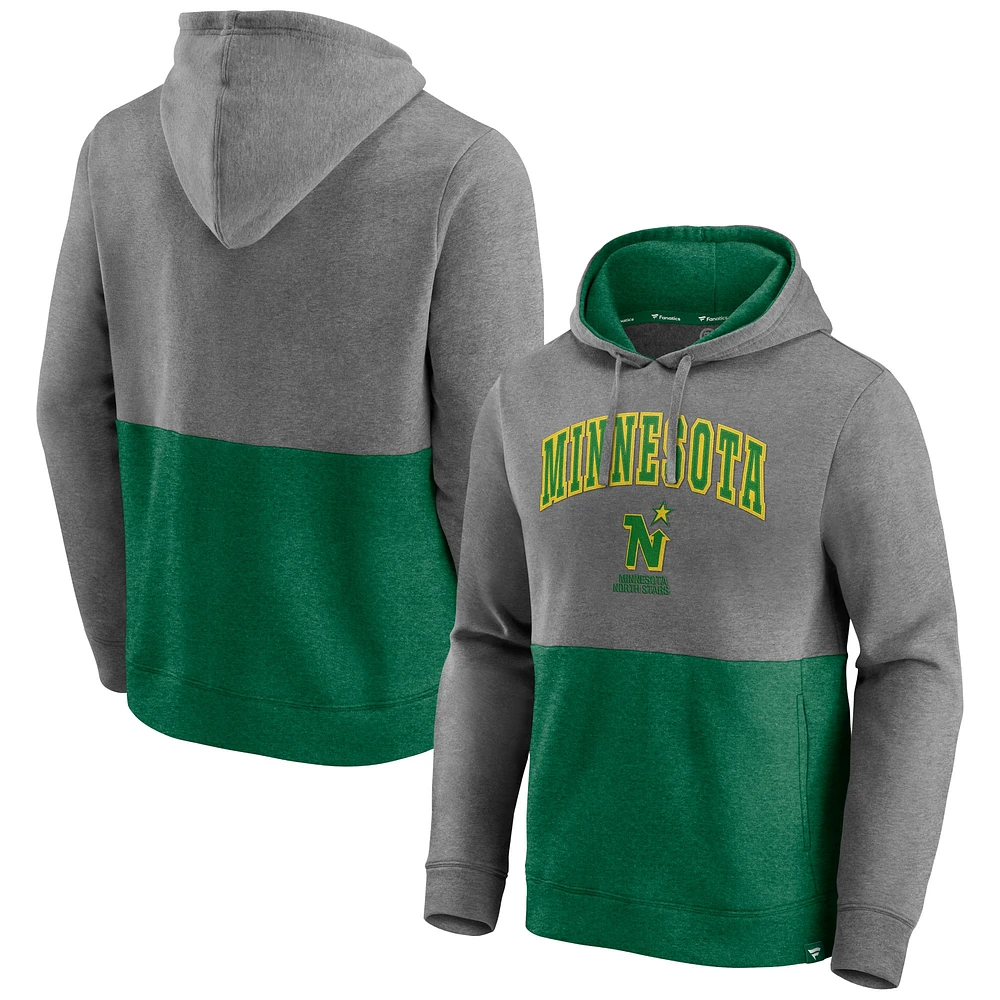 Sweat à capuche Fanatics pour hommes gris chiné/vert Kelly Minnesota North Stars Block Party Classic Arch Signature